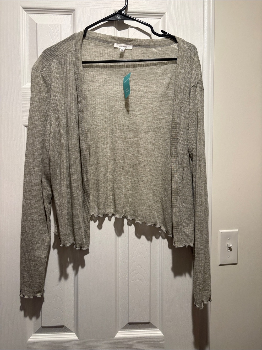 Light Gray Ribbed Open Cardigan Sweater